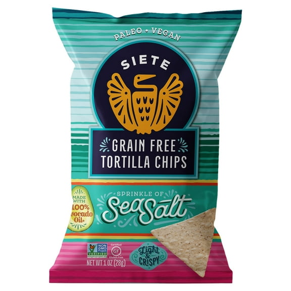 Siete Family Foods Tortilla Chips, Grain Free, Sea Salt, 1 oz. Bag