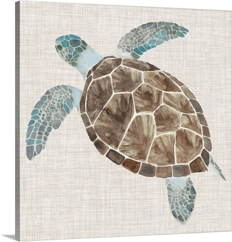 Sea Turtle II | Canvas Wall Art, Coastal Home Decor | 16x16