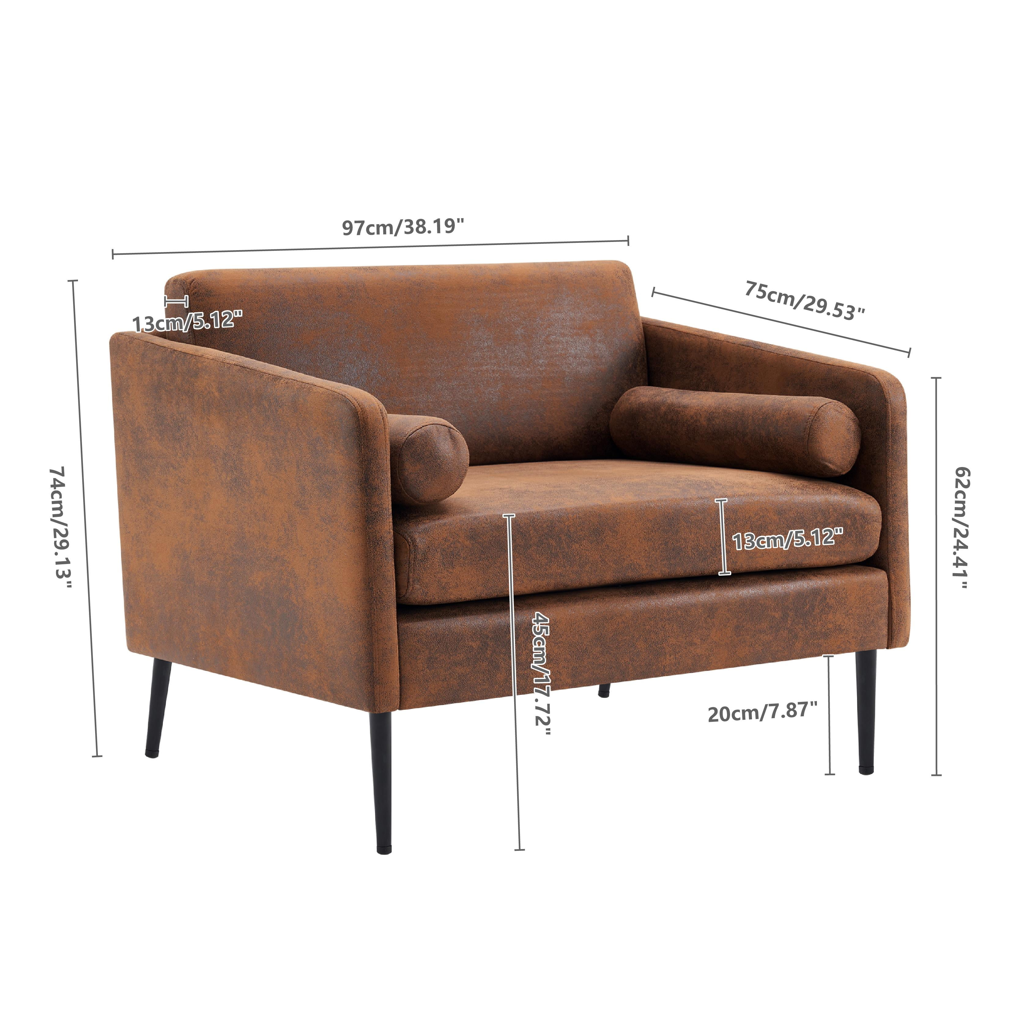 Ktaxon 2 Pieces Living Room Sofa Sets, 38" Parent-Child 1.5 Seater Accent Chair and Small 2 Seater Loveseat with Bronzing Cloth and Waist Pillows Brown