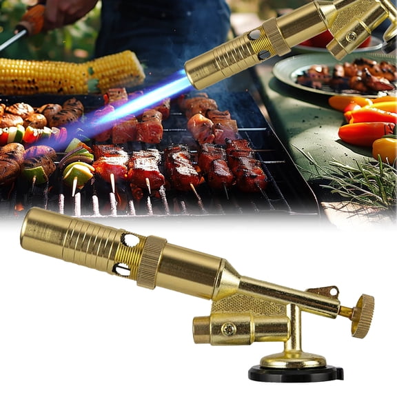 Copper Alloy Butane Torch Head - Adjustable Flame Kitchen Torch, Handheld Blow Lighter for Culinary, BBQ, Baking, Cooking, Creme, Soldering, Gold-219