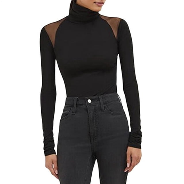 Body de Larga con para Mujer, Transparente, Ideal para Fiestas, Clubes Nocturnos. Negro S