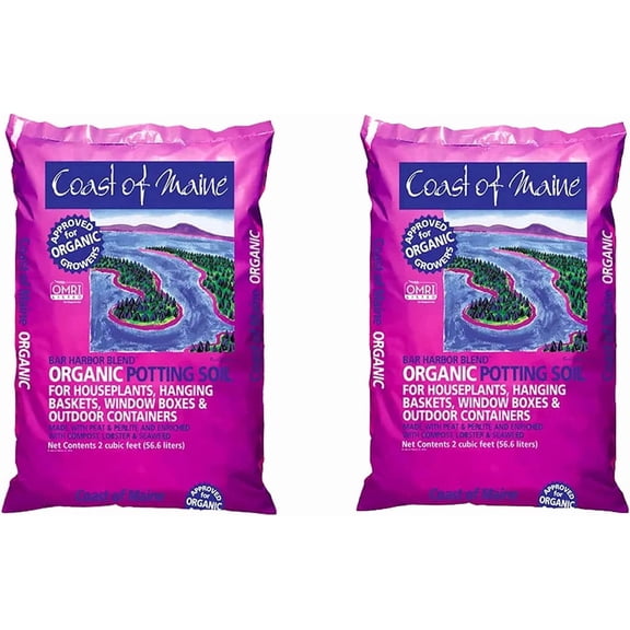 Coast of Maine OMRI Listed Bar Harbor Blend Organic Compost Potting Soil Blend for Container Gardens and Flower Pots, 2 Cubic Feet 2 Pack