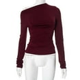 thumbnail image 2 of AKOEE Long Sleeve Crop Tops for Women Slim Fit Off Shoulder Sexy Casual Going Out Tee Ruched Solid Color Tshirts (XL, Red), 2 of 6