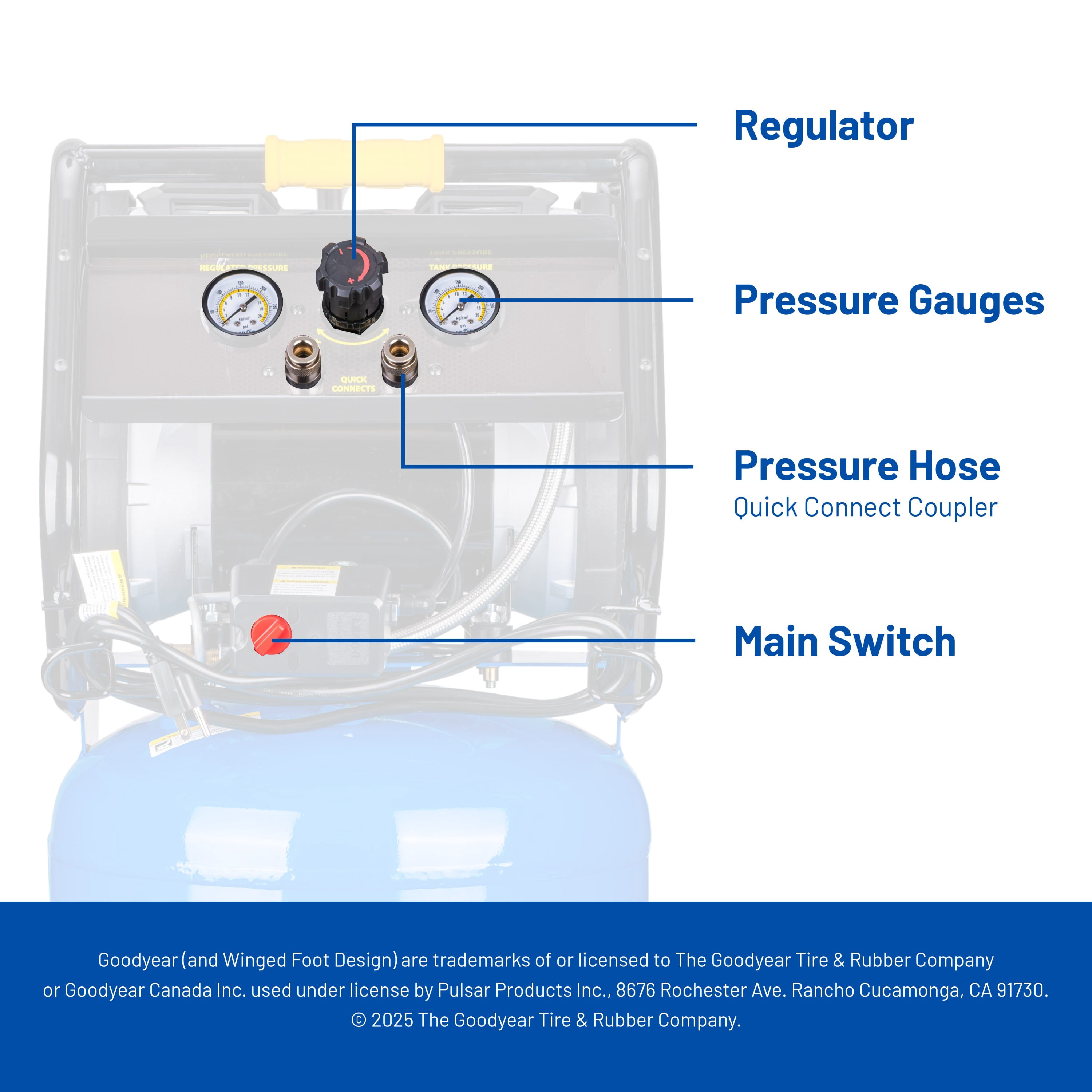 Goodyear 26 Gallon 175 PSI Super Quiet Oil Free Electric Vertical Air Compressor