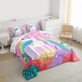 thumbnail image 3 of Homewish Dreamy Unicorn Teens Bedding Comforter Set, Girly Pink Cartoon Animal Twin Comforter Sets, Rainbow Plant Reversible Bedding Set, Luxury Bedroom Decor, 2-Piece, 3 of 8