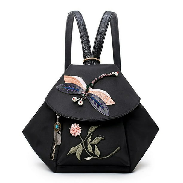 Womens Backpack Floral Embroidery Small Backpack Shoulder Bag Travel Backpack