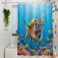 thumbnail image 3 of Funny Diving Tiger Shower Curtain Set, Waterproof Shower Curtains for Bathroom, Ocean Sea Coastal Coral Fish Marine Life Washable Fabric Bath Curtain for Bathtub Decoration with Hooks 72x78 Inches, 3 of 9