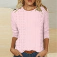 thumbnail image 2 of Huowey Women Shirts Summer 3/4 Length Sleeve Crewneck Tops Casual Loose Fit T Shirts Cute Solid Three Quarter Length Plus Size Blouses,Pink,L, 2 of 5
