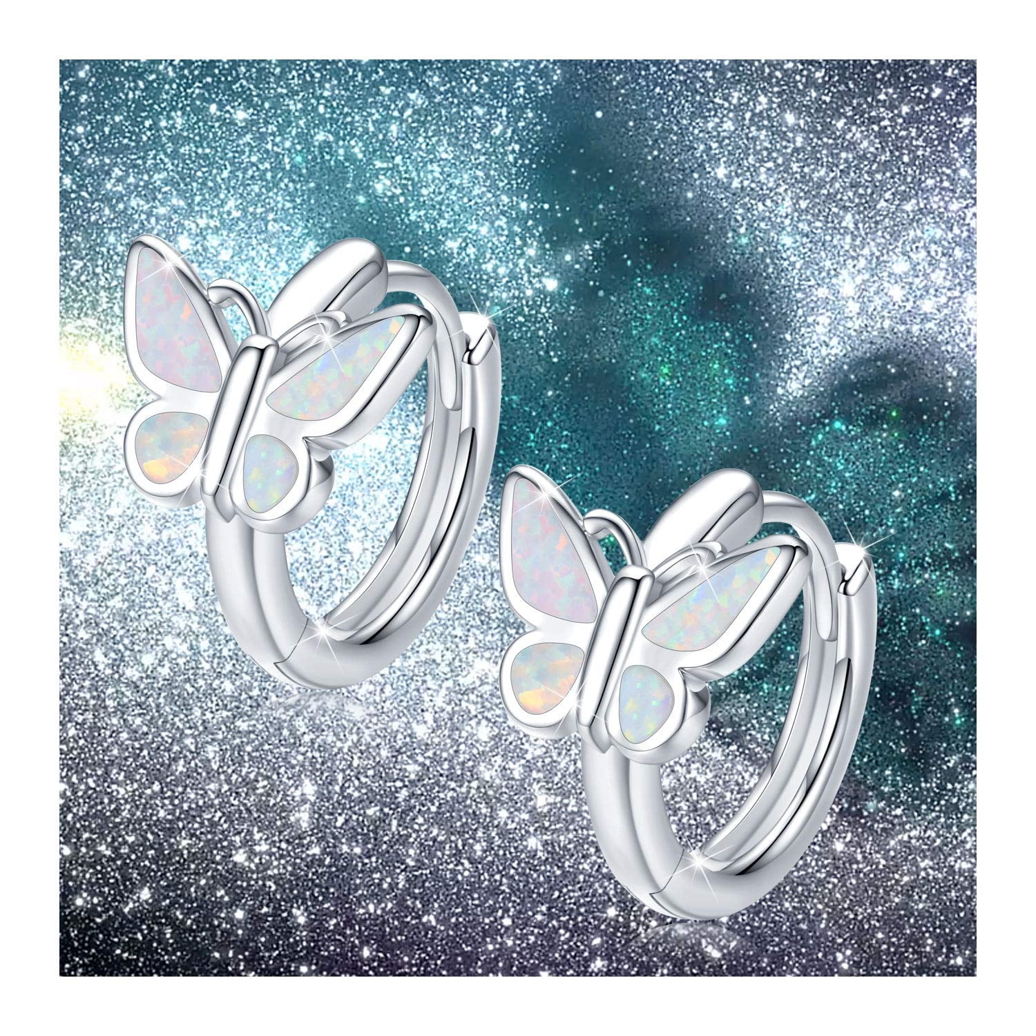 Coachuhhar Sterling Silver Butterfly Earrings Hypoallergenic Opal Butterfly Hoop Earrings Small Huggie Cartilage Hoop Earrings Butterfly Jewelry Gift for Women