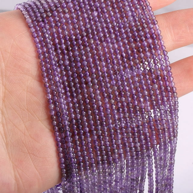 Xiao Hua Cuentas redondas pequeñas de piedra natural de 2 mm, accesorios de joyería DIY, cuentas sueltas de piedra natural morada, pulseras, pendientes, collares, accesorios de joyería.