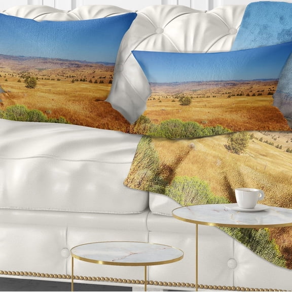 Designart Prairie with Bright Blue Sky - Landscape Printed Throw Pillow - 12x20