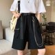 thumbnail image 1 of Pantalones cortos cargo con cadena Rimocy Harajuku para mujer, verano 2024, con bolsillos grandes, pierna ancha, negros, cintura alta, estilo urbano, 1 of 6