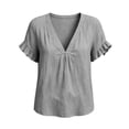 thumbnail image 7 of DeHolifer Women's Tops Cotton Linen V-Neck Ruffle Sleeve Solid Color Casual Lightweight Tee T-Shirts Gray 2XL, 7 of 7