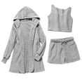thumbnail image 5 of Womens Fuzzy 3 Piece Outfits Fleece Warm Soft Hooded Cardigan Crop Tank Top Shorts Set Pajamas PJs Loungewear, 5 of 5