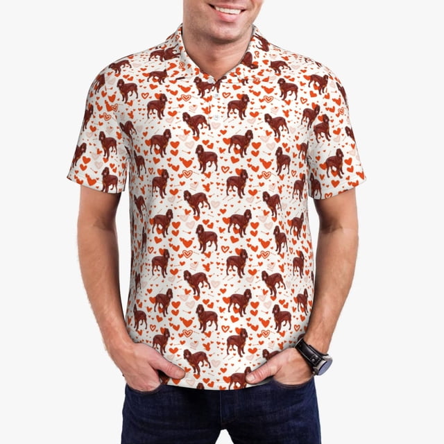 Balery dog Valentine's day Camisa Polo de Hombre con Estampado, de Manga Corta y Tejido Medio, Camisa Tipo Golf Polo-3X-Large