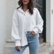 thumbnail image 5 of Camisa suelta de mujer Linterna sólida Mangas largas Botones de hombro caído Camisas casuales MABOTO Blanco/XL, 5 of 7