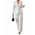 thumbnail image 3 of Women'S Elegant 2-Piece Outfit, Long Sleeve Blazer & Straight-Leg Pants Set White L, 3 of 8