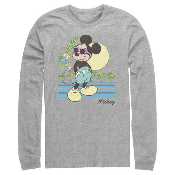 Men's Mickey & Friends Retro Tropical Vacation  Long Sleeve Shirt Athletic Heather 2X Large