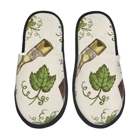 Balery Grapes Bbottles Wine Slient Indoor Furry Fleece Comfort House Shoes Soft Non-Slip Home Shoes Cotton slippers House Slippers-- Large