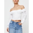 thumbnail image 2 of KelaJuan Women Off Shoulder Crop Tops Fairy Grunge Hollow Out Long Sleeve T-Shirt Trendy Flower Pattern Solid Color Tee, 2 of 6