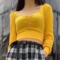 thumbnail image 2 of WEAIXIMIUNG Fall Long Sleeve Cropped Sweaters for Women Off The Shoulder V Neck Ruched Ribbed Knit Going Out Tops, 2 of 5