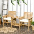 thumbnail image 2 of Outsunny Wood Loveseat with Middle Table Garden Table and Chairs Set Brown, 2 of 10