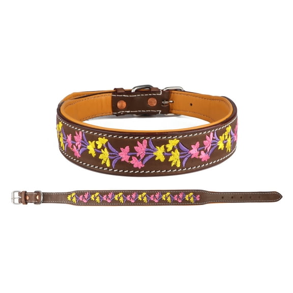 XSmall 9''- 13'' Padded Leather Floral Embroidered Dog Collar 60BT06