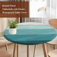 thumbnail image 5 of Rustic Stripes Round Fitted Table Cover Aqua Gradient Farmhouse Wood Grain Waterproof Table Cloth with Elastic Edge Wipeable Tablecloth for Picnic Camping Party Fits 36"-44" Diameter, 5 of 8