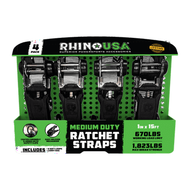 Rhino USA 1in x 15ft Medium Duty Ratchet Straps