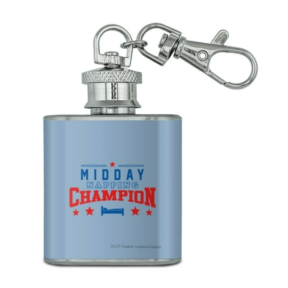 Midday Napping Champion Funny Humor Stainless Steel 1oz Mini Flask Key Chain