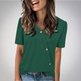 thumbnail image 2 of Tops de Color Sólido para las Mujeres, Botón de Cuello en V de Manga Corta, Top de Moda Casual para las Mujeres, 2 of 9