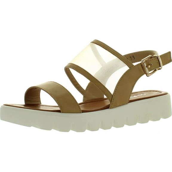 VIA PINKY FALLON-02 Womens Open Toe Cushioned Strappy Low Platform Sandals, Beige, 5.5