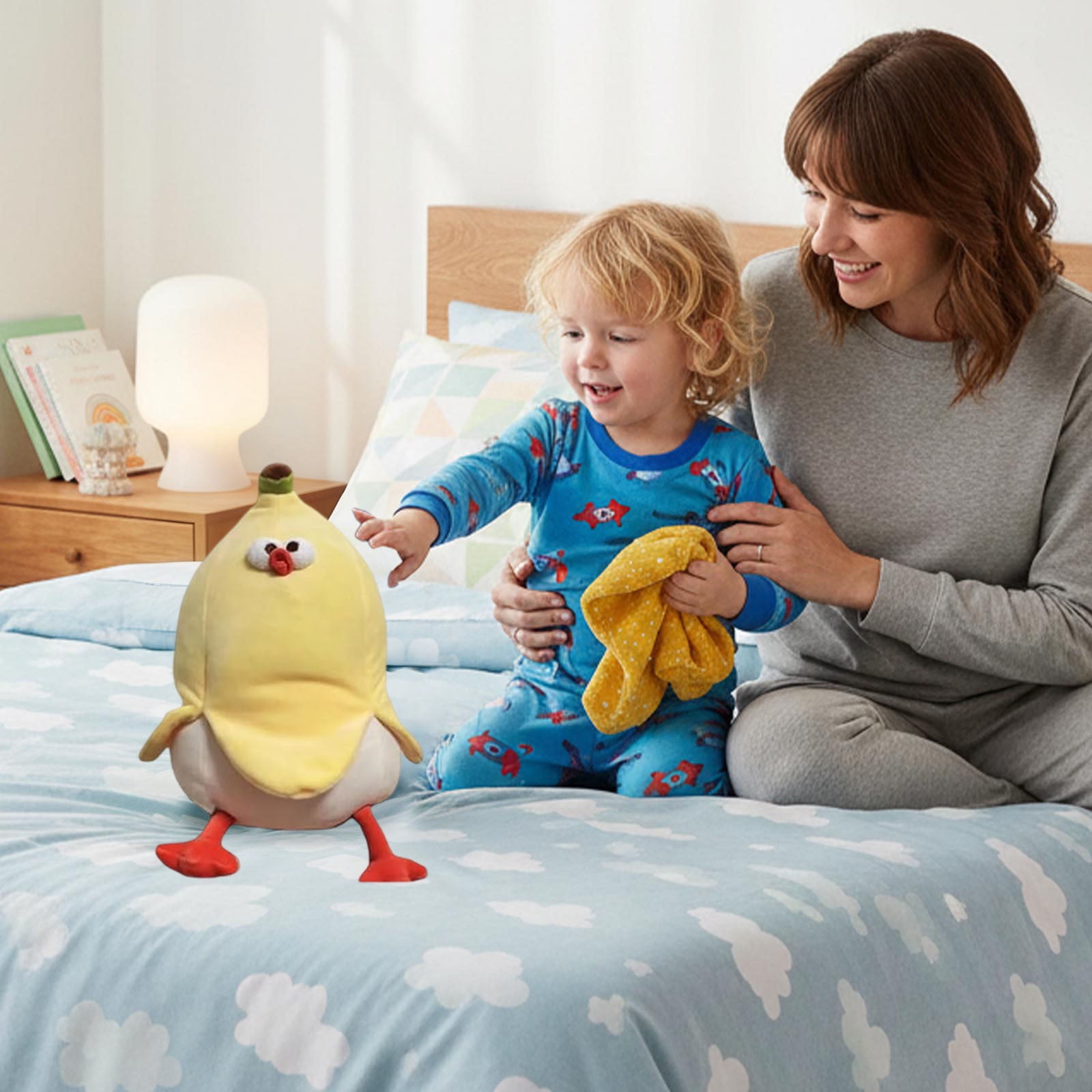 Dundun Chicken Banana Plush Cute Food Theme Stuffed Animal Soft Huggable Toy(Yellow-15In)