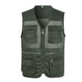 thumbnail image 2 of rygai Fishing Vest Solid Color Mesh Plus Size Loose Pure Color Waistcoat for Outdoor ,Army Green,2XL, 2 of 8