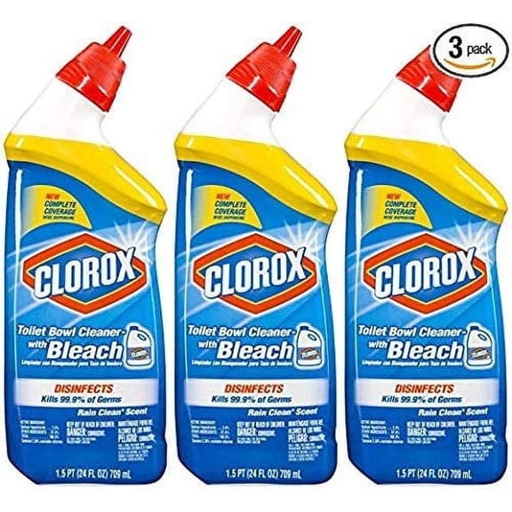 Clorox Toilet Bowl Cleaner, Rain Clean, 24 oz, 3 Pack