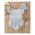 thumbnail image 3 of Seyurigaoka 2Pcs Summer Baby Jumpsuit Flying Sleeve Plaid Print Romper + Bow Headband, 3 of 8