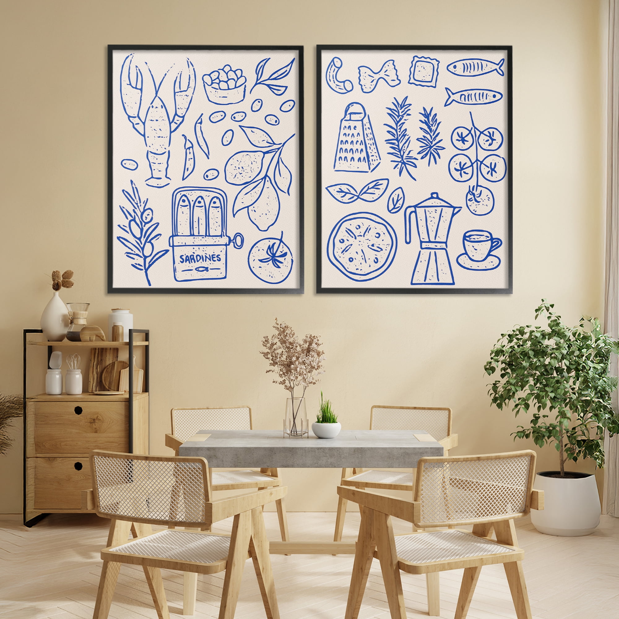 Stupell Industries Mediterranean Kitchen Simplicity 2 Piece Black Framed Giclee Art Set, design by Camila Juncos