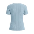 thumbnail image 4 of Htigea Womens V-Neck Wrap Tops Side Buttons Slim Fit T-Shirts Solid Color Short Sleeve Ribbed Tees Summer Trendy Going Out Blouse Light Blue M, 4 of 7