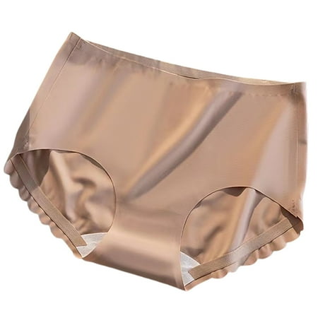 FUNUONY Big Sale!! Women s Invisible Seamless Hipster Panties Mid-Rise No Show Laser Cut Briefs Underwear Solid Color Ice Silk Mid Waist Lightweight Breathable Crotch Pure Cotton Briefs Coffee L