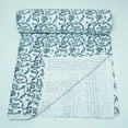 thumbnail image 6 of Blue Green Floral Indian Kantha Quilt Handmade Cotton Bedspread | Vine Block Print Lightweight Blanket, 6 of 10