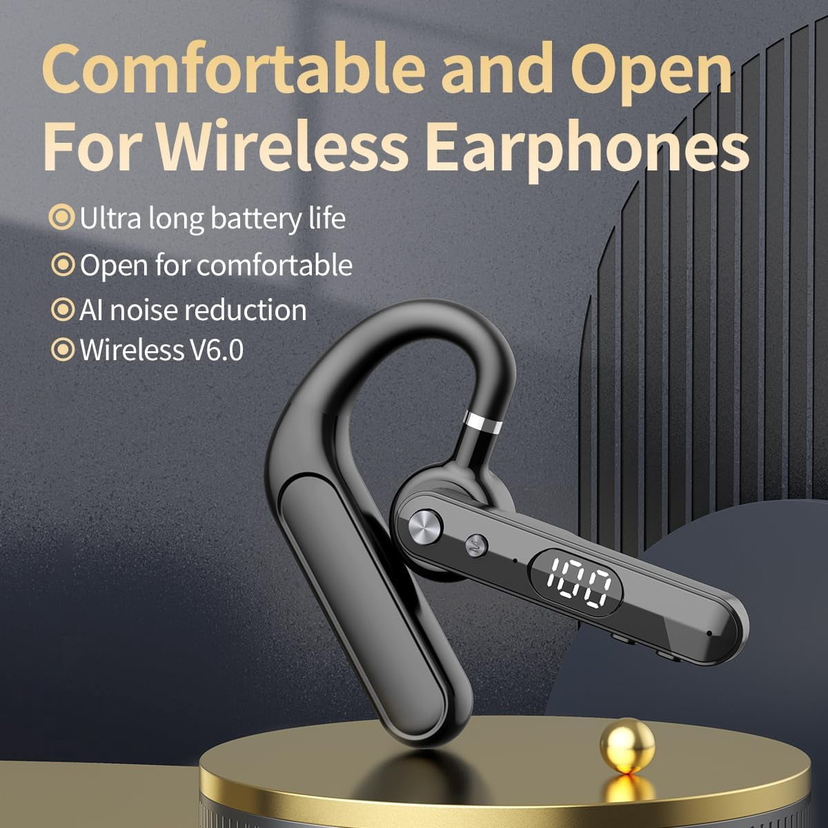Bluetooth Headset with Dual-Mic Noise Canceling, 48H Talk Time, V5.4, Trucker Headset Bluetooth Wireless Earpiece for Cell Phones, Office, Driving