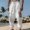 (Casual 92)White, variant on Casual Pants for Men Solid Color Trousers Summer Fashion Color Blocked Pockets Elastic Waistband Drawstring Ankle Tied Beach Full Length Pants