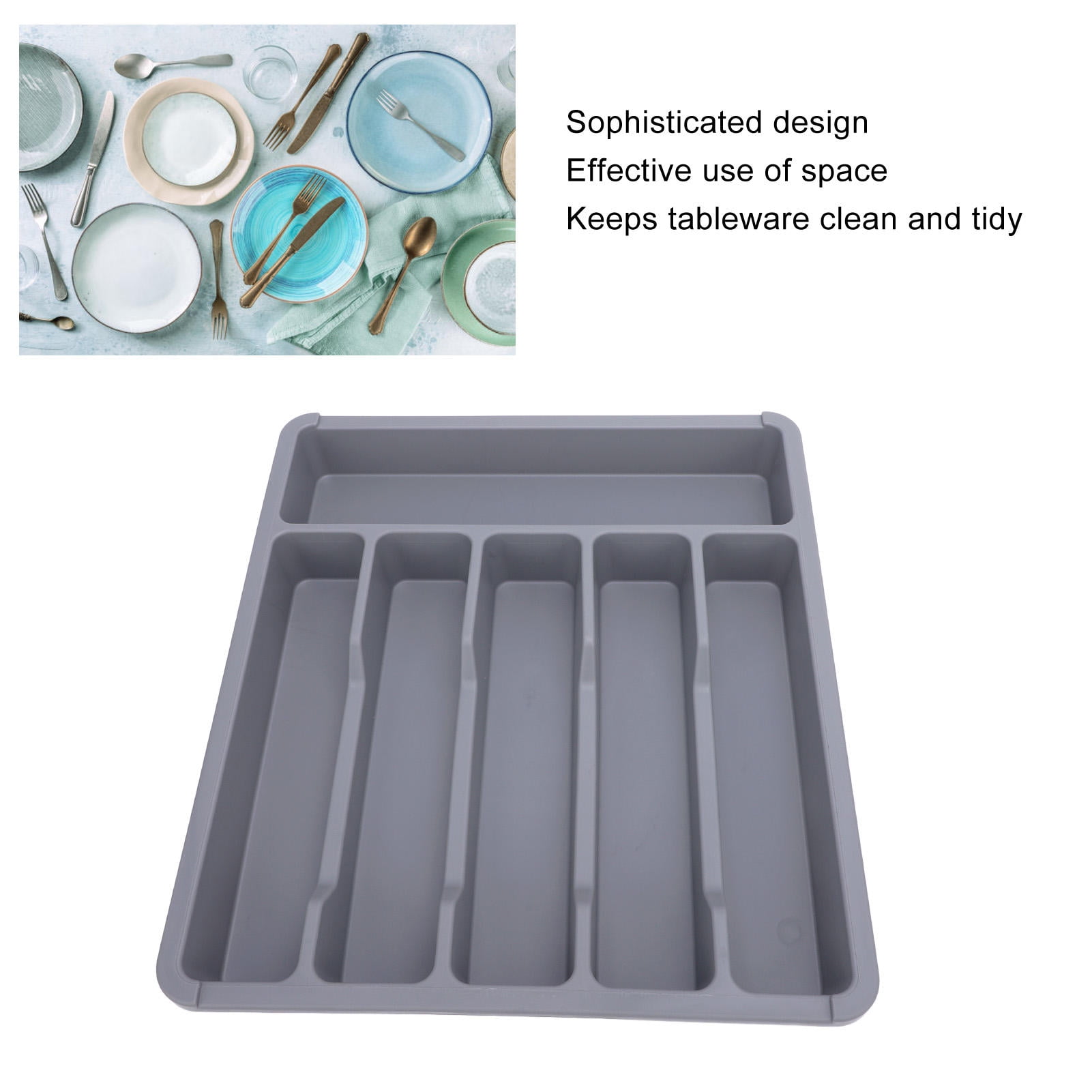 YAHHU Multi‑Compartment Silverware Drawer Organizer – 12.2x14in, Dust‑Proof, ABS Cutlery Tray for Kitchen Utensils, Stylish & Functional