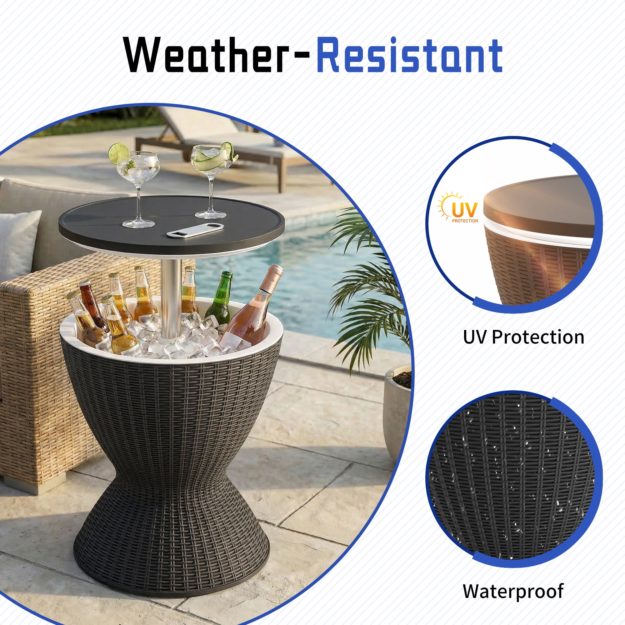Fazzn  Outdoor Cooler Side Table - 3 in 1 - Designed for use as Outdoor Side Table, Patio Decor and Ice Chest.Black/Brown