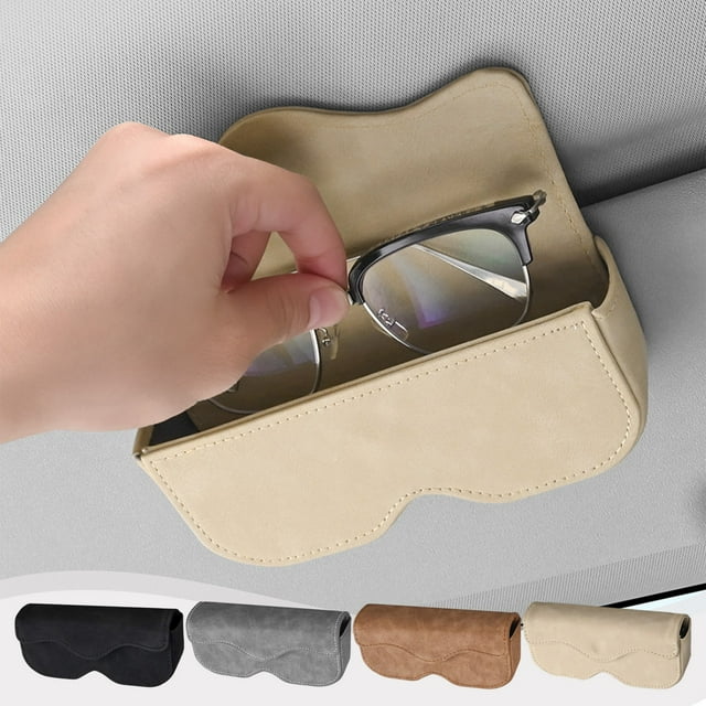 Estuche para gafas de coche Visera solar Clip para gafas de sol Caja de almacenamiento Cuero beige 6.3x2.95x1.77 pulgadas Fácil instalación para conductores