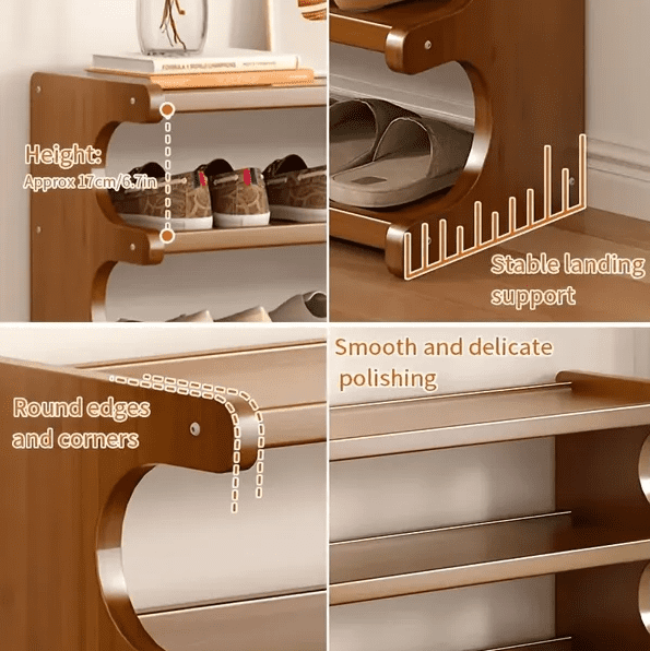 6 Layer Wood Grain Free Standing Shoe Rack Space Saving Storage Organizer