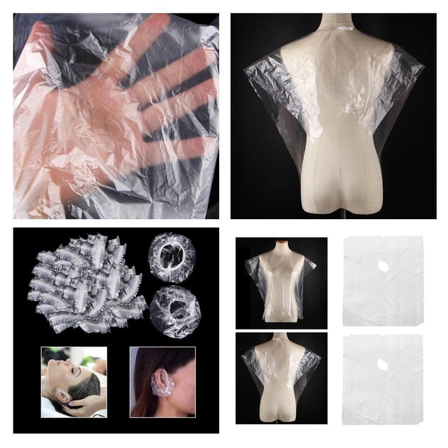 200 piezas de vestidos de corte de pelo desechables, capas de corte de pelo transparentes + cubierta de oreja Baoblaze Capa de corte de pelo desechable
