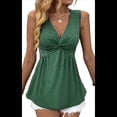 thumbnail image 3 of Camiseta de Tirantes para Mujer, Cuello en V, Sin Mangas, Peplum, de Verano. Verde Oscuro XXL, 3 of 9