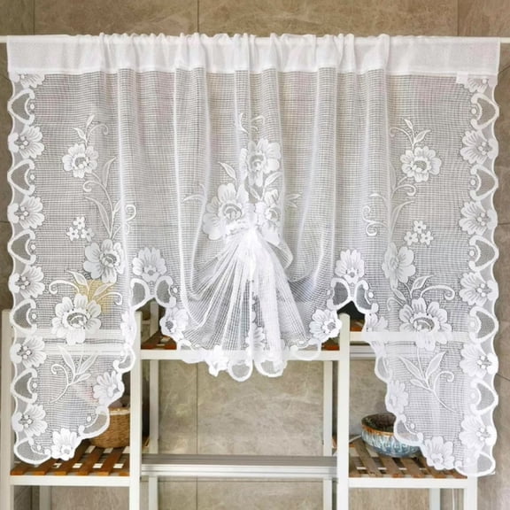 Floweropen Butterfly style pull-out curtain, knitted white lace curtain, gauze curtain, bay window, kitchen partition curtain, white, 150 * 100, 1pcs