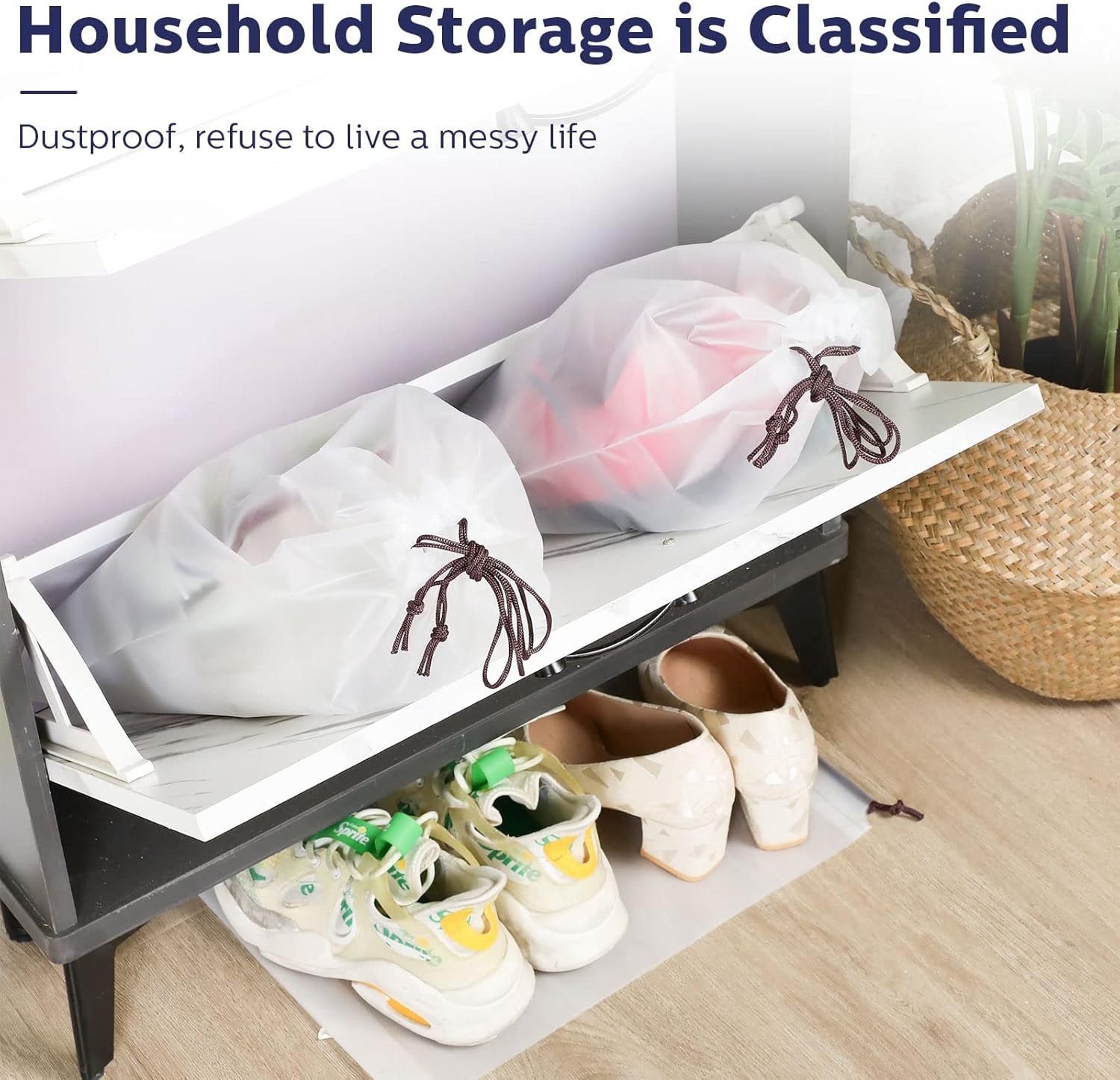 50 Pcs Translucent Shoes Bags for Travel Storage Large Clear Drawstring Bags Plastic Portable Shoe Organizer Pouch (Classic,11.8 x 15.7 Inches)